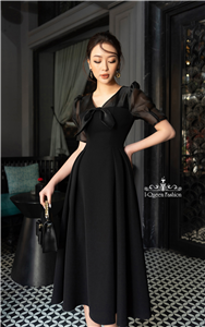 Váy xòe đen phối oganza - 3241